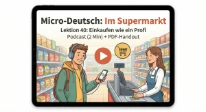 کاور محصول آموزش زبان آلمانی موضوع خرید در سوپرمارکت و مکالمه پای صندوق.
