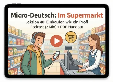 کاور محصول آموزش زبان آلمانی موضوع خرید در سوپرمارکت و مکالمه پای صندوق.